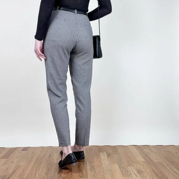 Vintage High Rise Houndstooth Slim Leg Trouser Pants Preppy Light Dark Academia - Picture 3 of 7